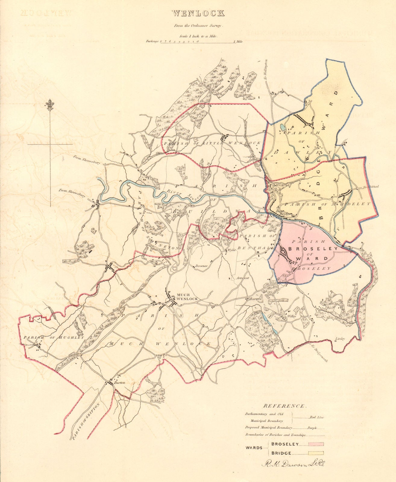 MUCH WENLOCK borough/town plan. BOUNDARY COMMISSION. Shropshire. DAWSON 1837 map